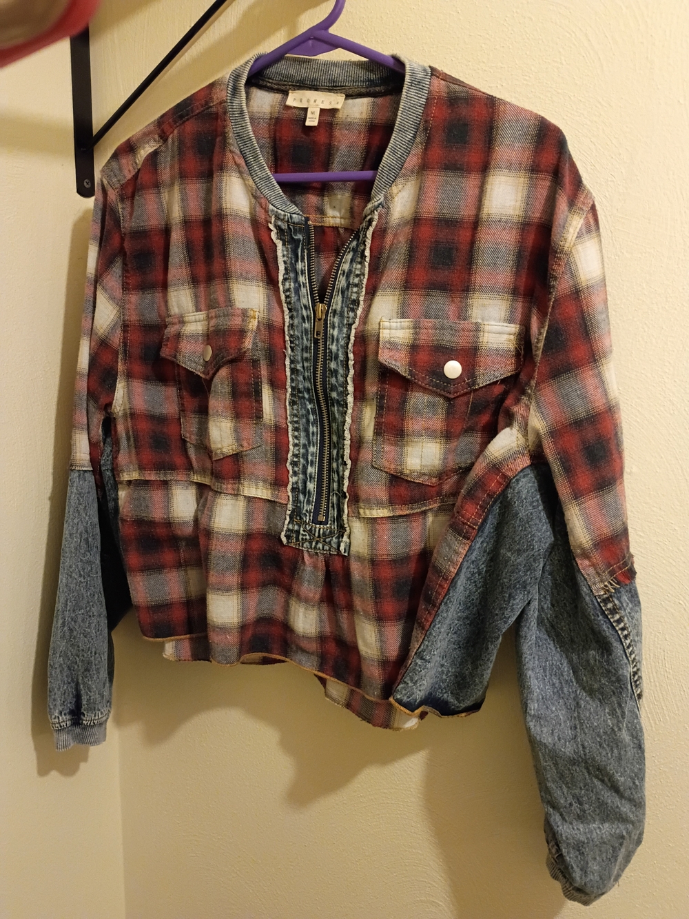 Flannel Denim Crop Top Size Medium